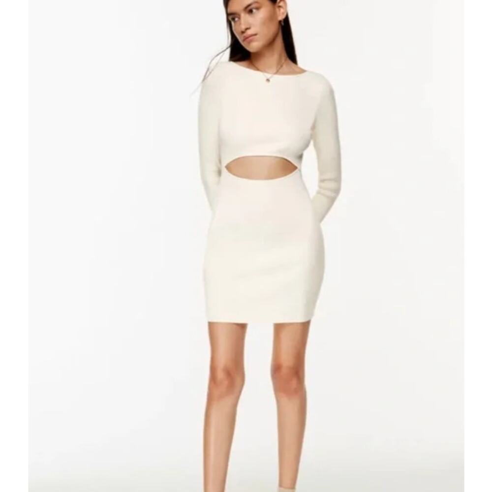 Wilfred Mini Sweater Dress Women's S White Viscose Cut-Out Long Sleeve Party NWT